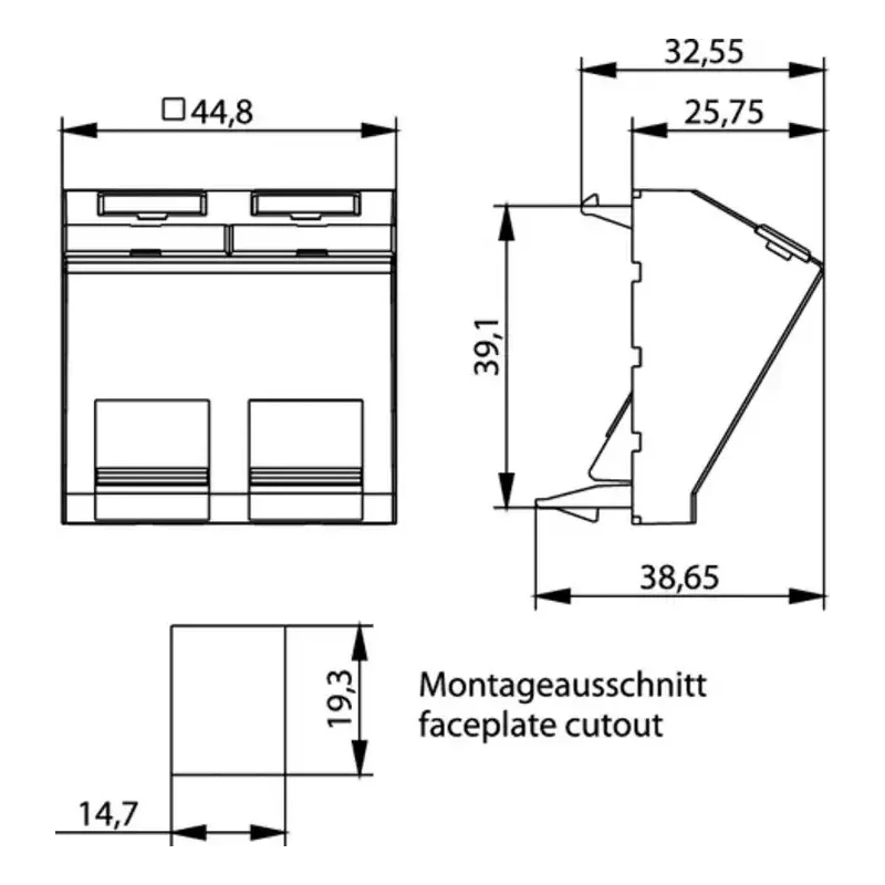 Telegartner Network Faceplate Flush Mount 2 Outlets RJ45 Shuttered White Plastic H02010C0063