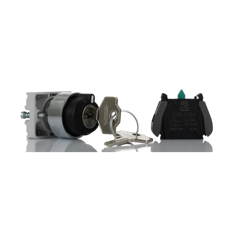 RS PRO Key Selector Switch 1 NO Contact 22.5 mm Cutout Diameter 2 Positions Maintained 238-3956
