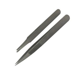 RS PRO 120mm Low Carbon Austenitic Steel Straight Tweezer Set 2 Piece Anti-Magnetic Anti-Acid 238-0672