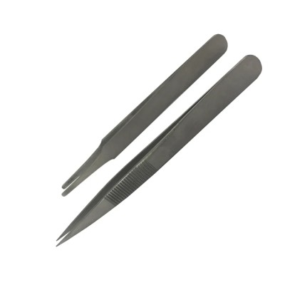 RS PRO 120mm Low Carbon Austenitic Steel Straight Tweezer Set 2 Piece Anti-Magnetic Anti-Acid 238-0672