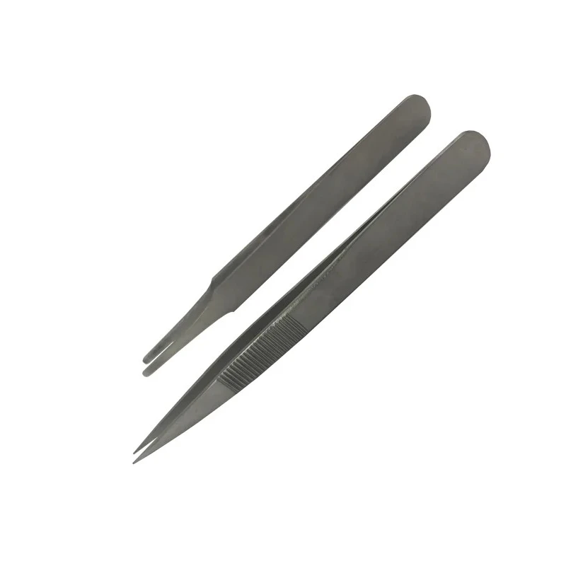 RS PRO 120mm Low Carbon Austenitic Steel Straight Tweezer Set 2 Piece Anti-Magnetic Anti-Acid 238-0672