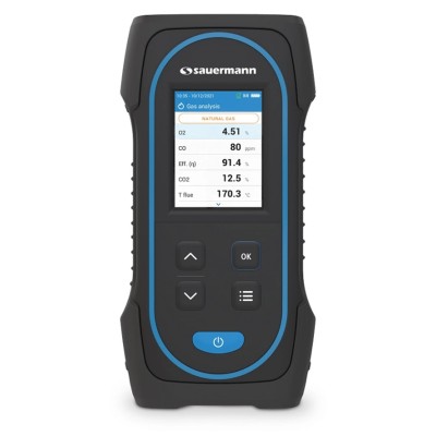 SAUERMANN. Combustion Gas Analyser, Colour Display, Lithium-ion Battery 8h, 2000 ppm CO Accuracy, 200 mbar SICA 030 KIT 2AS
