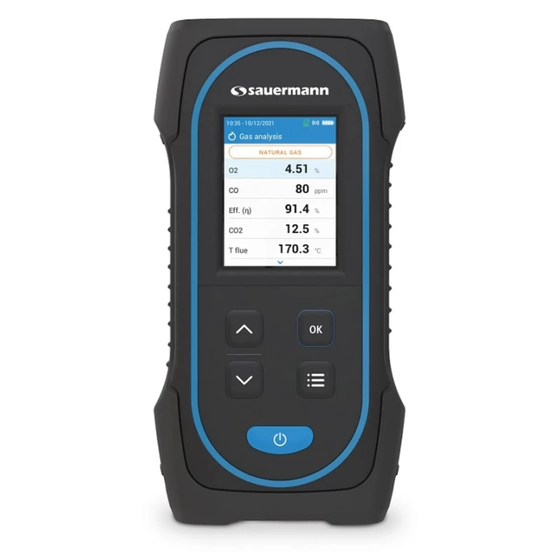 SAUERMANN. Combustion Gas Analyser, Colour Display, Lithium-ion Battery 8h, 2000 ppm CO Accuracy, 200 mbar SICA 030 KIT 2AS
