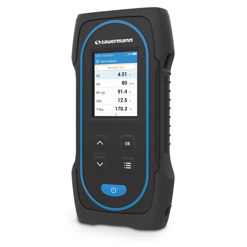 SAUERMANN. Combustion Gas Analyser, Colour Display, Lithium-ion Battery 8h, 2000 ppm CO Accuracy, 200 mbar SICA 030 KIT 2AS