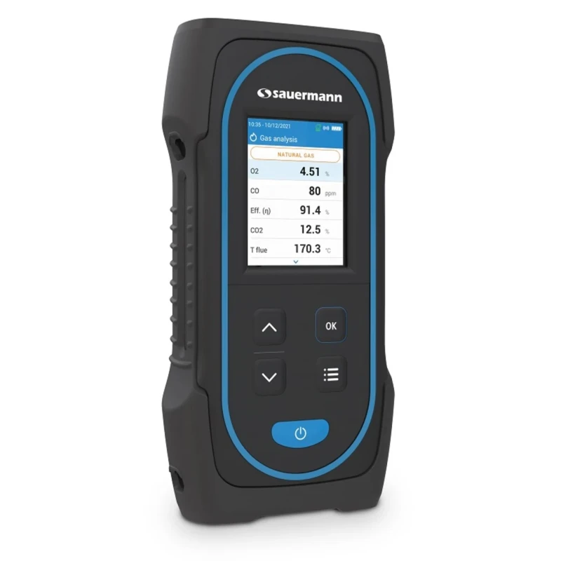 SAUERMANN. Combustion Gas Analyser, Colour Display, Lithium-ion Battery 8h, 2000 ppm CO Accuracy, 200 mbar SICA 030 KIT 2AS