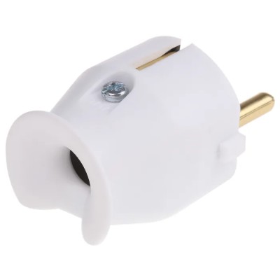 Kopp 16A 250V Type F German Schuko Mains Plug Cable Mount Polymer Body White Screw Termination 1757.0200.0