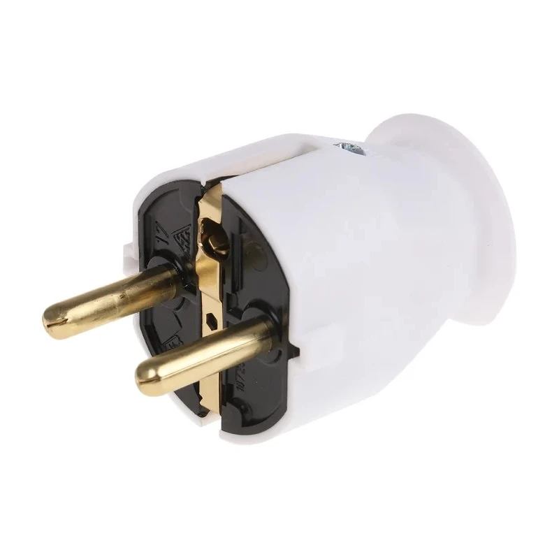 Kopp 16A 250V Type F German Schuko Mains Plug Cable Mount Polymer Body White Screw Termination 1757.0200.0