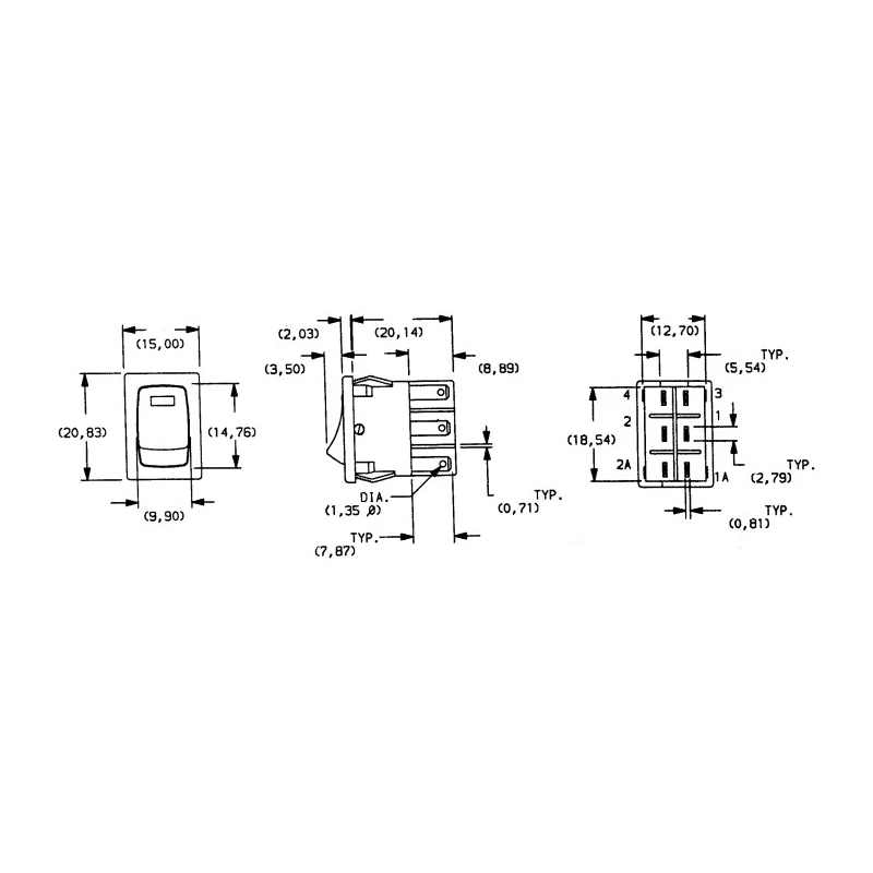 C & K Illuminated DPST On-Off On-Off Rocker Switch Panel Nylon Housing 3A 250V AC 30V DC DM64J72S205Q6