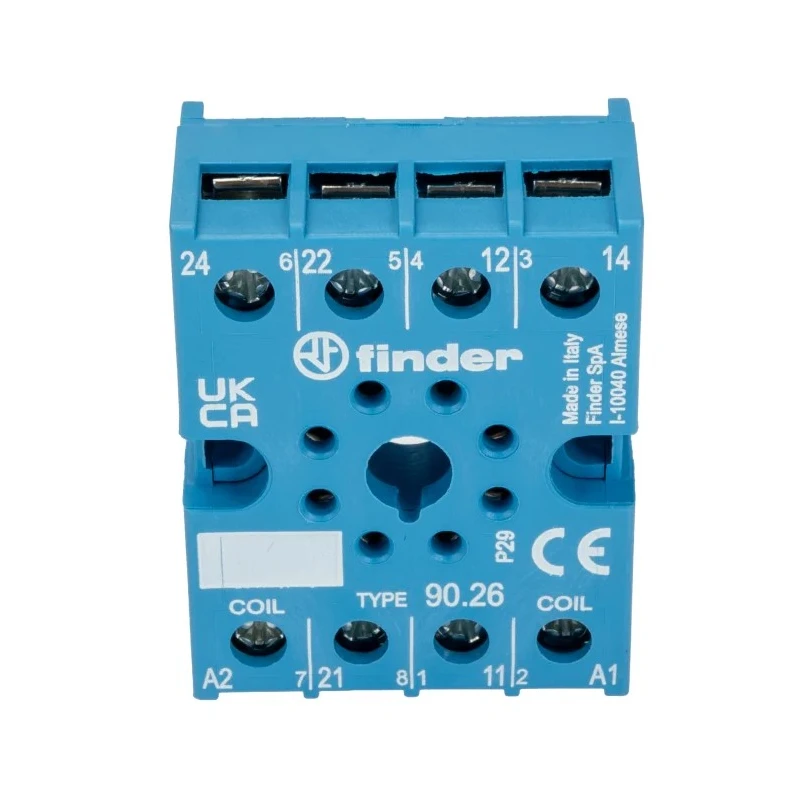 Finder 90 Relay Socket 8 Way 250V AC 10A Screw Terminal DIN Rail Mount 90.26SMA