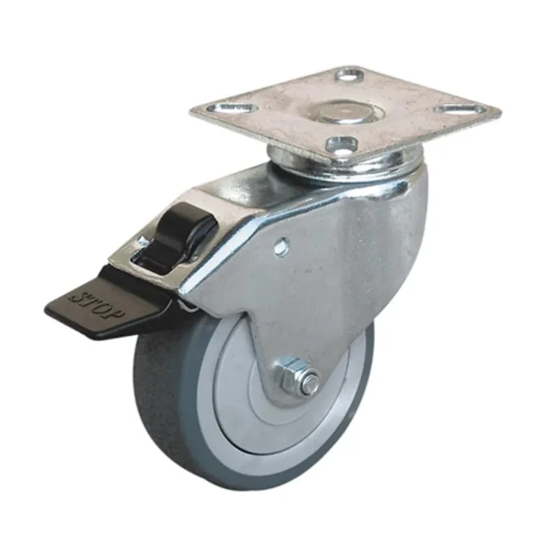 Guitel Hervieu Braked Swivel Castor, 60 kg Load Capacity, 75 mm Rubber Wheel, Pressed Steel Frame, Bright Zinc Plated 366722