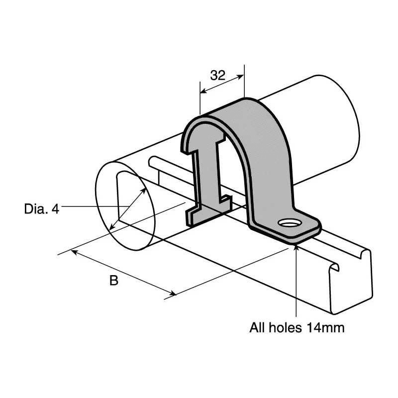 Unistrut Hot Dip Galvanised Stainless Steel Pipe Clamp 32mm Width, 14mm Fixing Hole Diameter, 66mm Length SS 2 A