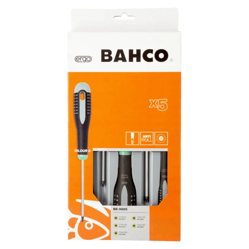 Bahco Torx Standard Screwdriver Set 5-Piece, Tip Sizes T10 T15 T20 T25 T30, Hand Tools BE-9885