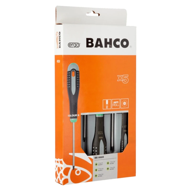 Bahco Torx Standard Screwdriver Set 5-Piece, Tip Sizes T10 T15 T20 T25 T30, Hand Tools BE-9885