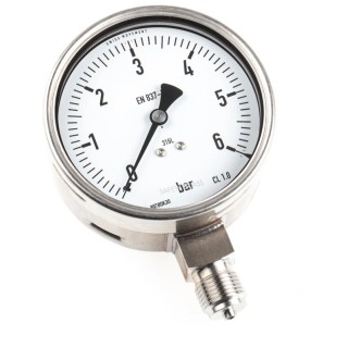 RS PRO 100 mm G 1/2 Stainless Steel Pressure Gauge, 6 bar, Bottom Entry, ±1% Accuracy 258-2368