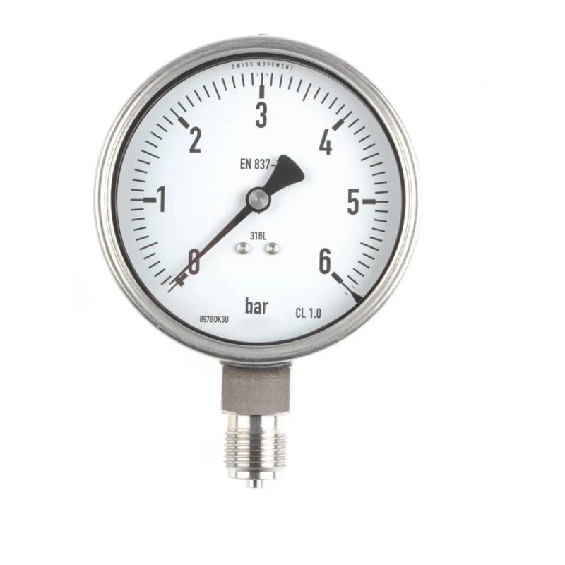 RS PRO 100 mm G 1/2 Stainless Steel Pressure Gauge, 6 bar, Bottom Entry, ±1% Accuracy 258-2368