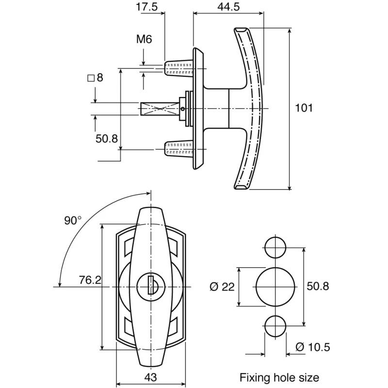 Euro-Locks a Lowe & Fletcher group Company Black Die Cast Zinc T-Handle Locking Handle 1613708