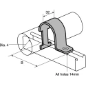 Unistrut Hot Dip Galvanised Steel Pipe Clamp 32mm Width, 14mm Fixing Hole Diameter, 150mm Length SS 2 K