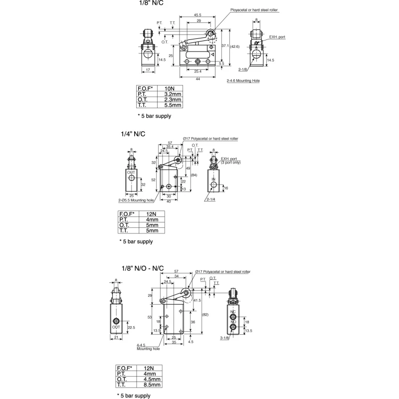 SMC Roller Lever Pneumatic Manual Control Valve VM400 Series Rc 1/8 Thread Aluminium Alloy Body VM430-01-01