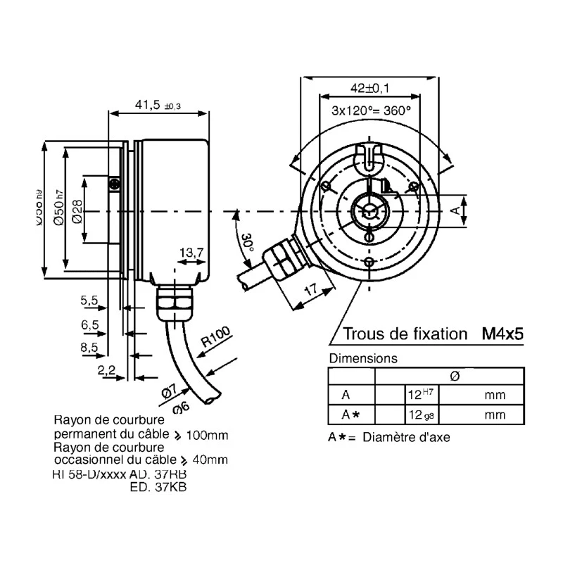 Hengstler RI58-D Series Incremental Encoder 30V dc, 5000 ppr, Push Pull Signal, Hollow Type, 12 mm Shaft RI58-D 5000ED.37KB