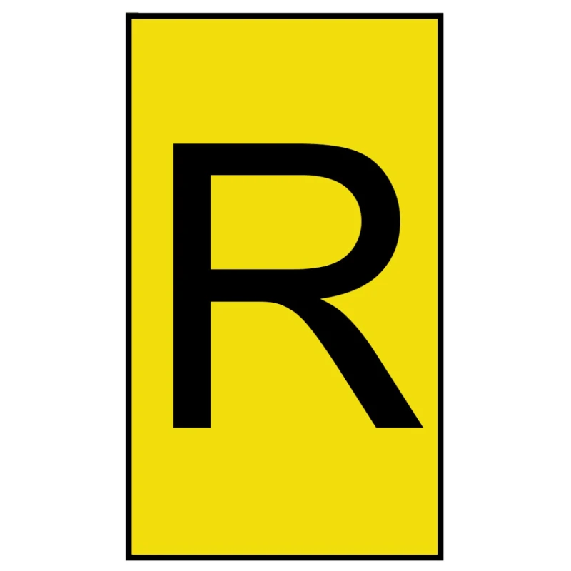 HellermannTyton Ovalgrip Slide-On Pre-Printed Black "R" Cable Marker, Yellow Polyolefin, 1.7 to 3.6 mm Cable 901-10162