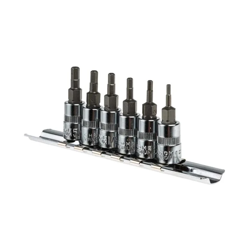 RS PRO 6-Piece 1/4 in Hexagon Socket Set Chrome Molybdenum Vanadium Steel Bits Chrome Vanadium Steel Socket Body 262-0218