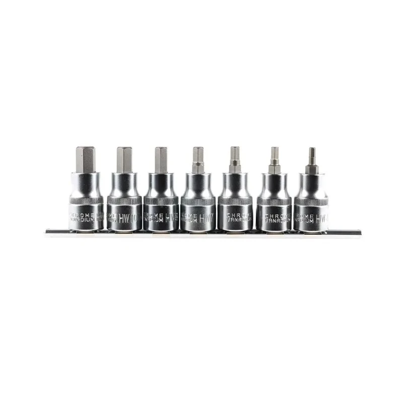 RS PRO 7-Piece 1/2 in Hexagon Socket Set Chrome Vanadium Steel Chrome Finish 262-0325