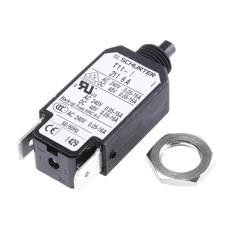 Schurter Thermal Circuit Breaker 6A Current Rating 1-Pole Panel Mount 240VAC 48VDC 4400.005