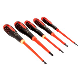 Bahco Insulated Phillips and Slotted Screwdriver Set, Chrome Steel, 5-Piece BE-9881S