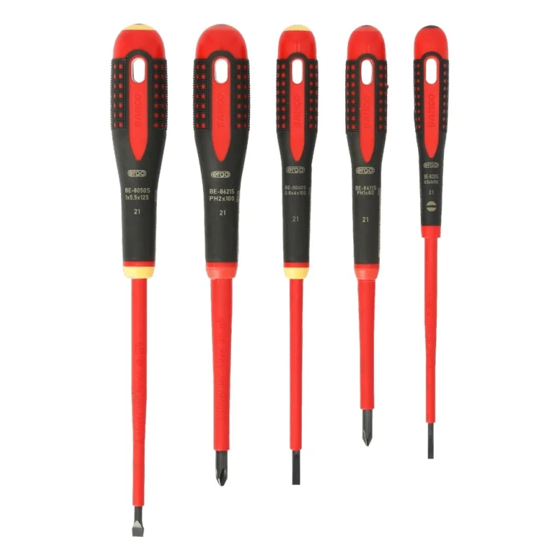 Bahco Insulated Phillips and Slotted Screwdriver Set, Chrome Steel, 5-Piece BE-9881S
