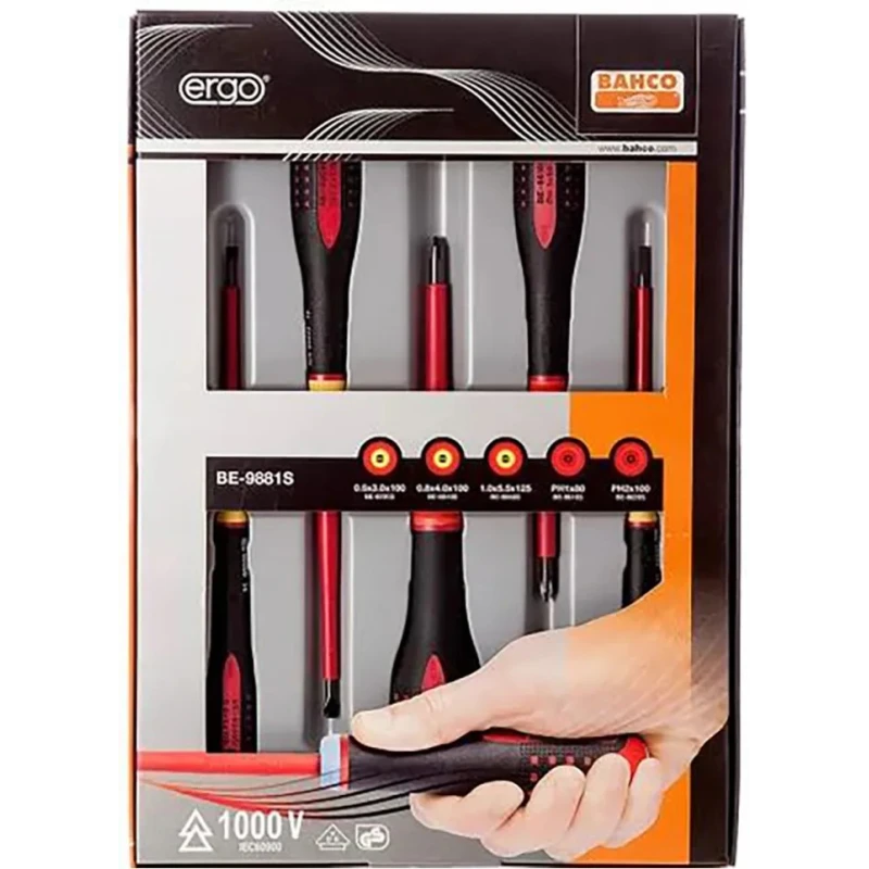 Bahco Insulated Phillips and Slotted Screwdriver Set, Chrome Steel, 5-Piece BE-9881S