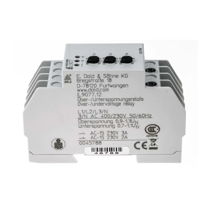 Dold Monitoring Relay 3 Phase DPDT DIN Rail Mount 230V AC 400V AC IL9077.12 3/NAC 400/230V 0.1-20S