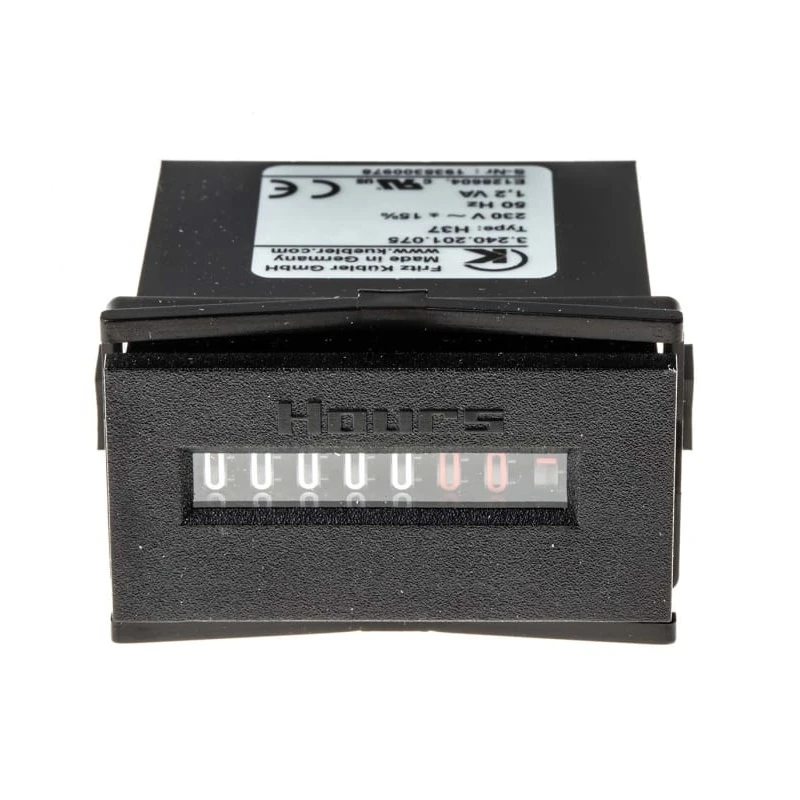 Kubler 7 Digit Digital Hour Meter Counter, 4mm Digit Height, Panel Mount, 187-264VAC, Model 3.240.201.075