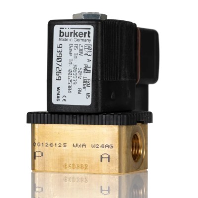 Burkert 2 Port NC Brass Body Solenoid Valve 230V AC, 3 mm Orifice Diameter, Series 6013 125304