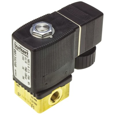 Burkert 2 Port NC Solenoid Valve, Brass Body, 24V DC, 3.18 mm Ports, 10 bar, Series 6013 134240