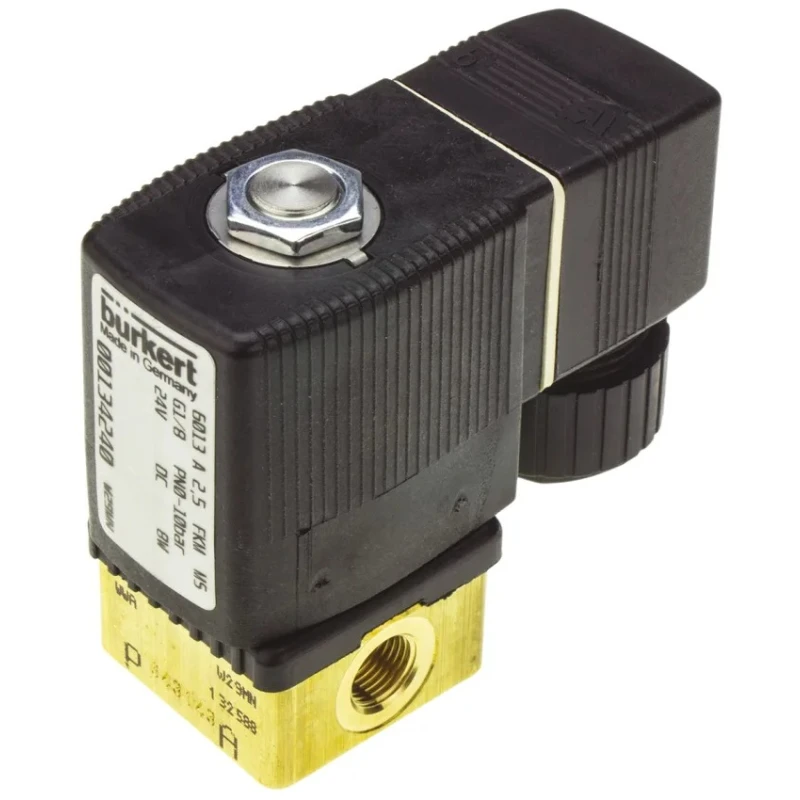 Burkert 2 Port NC Solenoid Valve, Brass Body, 24V DC, 3.18 mm Ports, 10 bar, Series 6013 134240