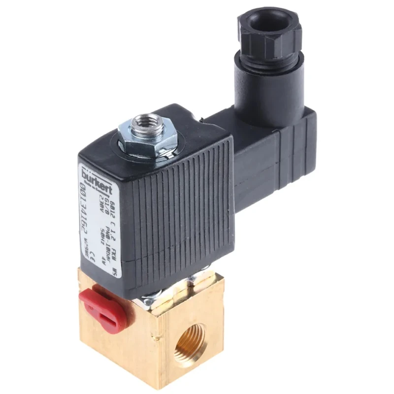 Burkert 2 Port Normally Closed Brass Solenoid Valve 230V AC 3.18 mm Orifice 1.2mm 134162