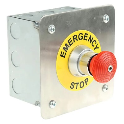 Craig & Derricott Stainless Steel Stay Put Control Station Switch SPDT, 9 Cutouts, Red Emergency Stop, IP65 EMSH/T/F/CO