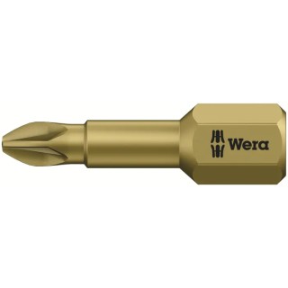 Wera Screwdriver Bit, 6.35 mm Hex Drive, Pozidriv PZ1 Tip, Chrome Plated Stainless Steel 05056910001