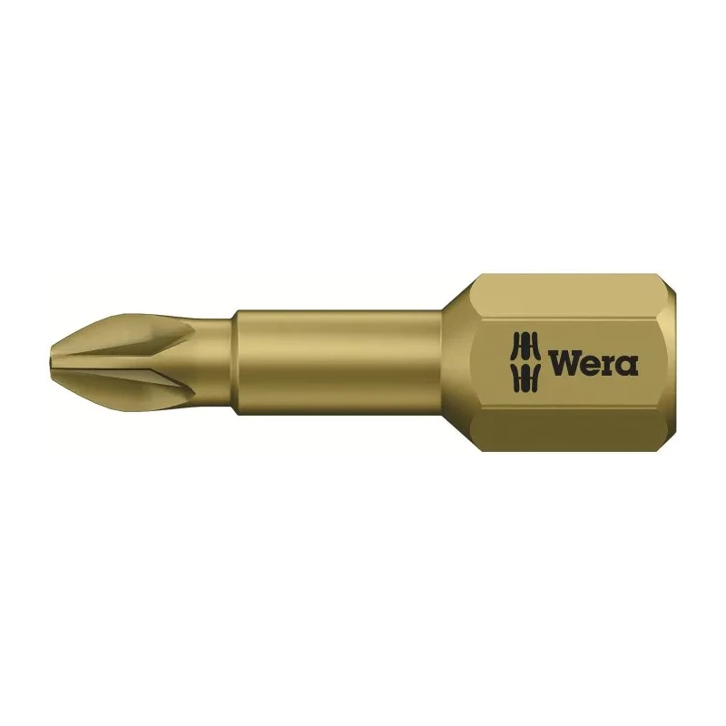 Wera Screwdriver Bit, 6.35 mm Hex Drive, Pozidriv PZ1 Tip, Chrome Plated Stainless Steel 05056910001