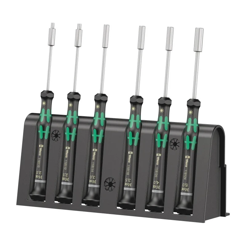 Wera Hexagon Precision Screwdriver Set, 6-Piece, Tip Sizes 2, 2.5, 3, 3.5, 4, 5 mm, Model 05118158001