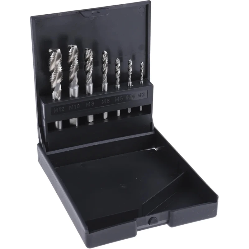 RS PRO 7 Piece HSS Spiral Flute Metric Tap Set M3 to M12 Thread Standard 340-6568