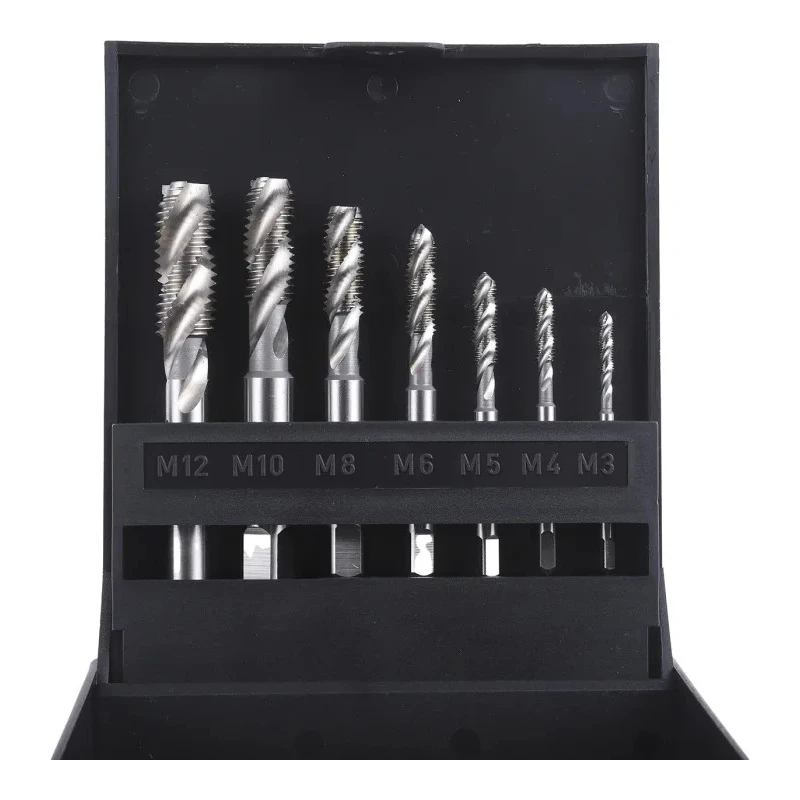 RS PRO 7 Piece HSS Spiral Flute Metric Tap Set M3 to M12 Thread Standard 340-6568