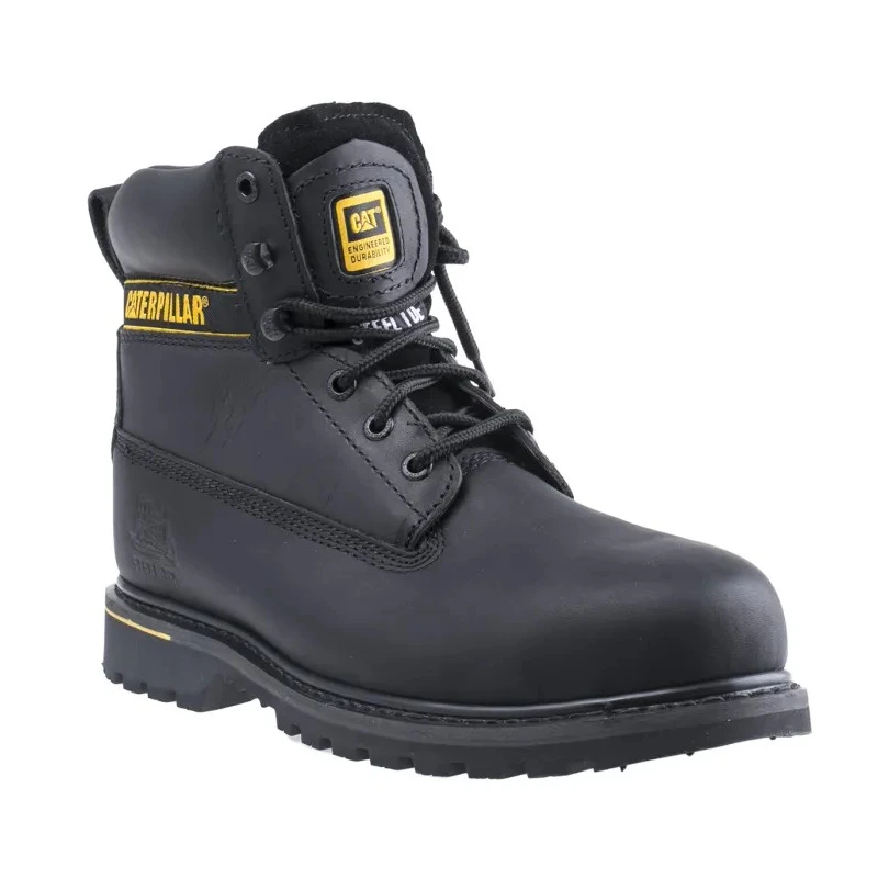 CAT Holton Black Steel Toe Capped Men's Safety Boots, Lace Up Closure, Heat Resistant Sole, Size UK 10 EU 44 P708026