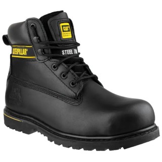 CAT Holton Black Steel Toe Capped Men's Safety Boots Size EU 42, UK 8, Lace Up Closure, Heat Resistant Sole P708026