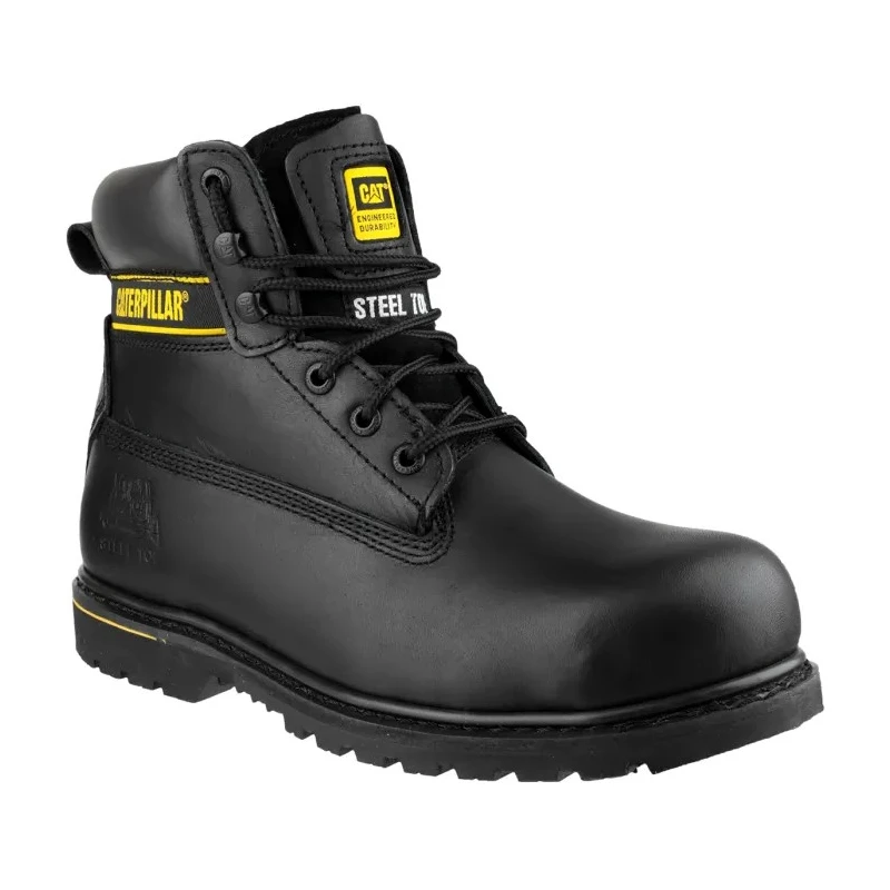 CAT Holton Black Steel Toe Capped Men's Safety Boots Size EU 42, UK 8, Lace Up Closure, Heat Resistant Sole P708026