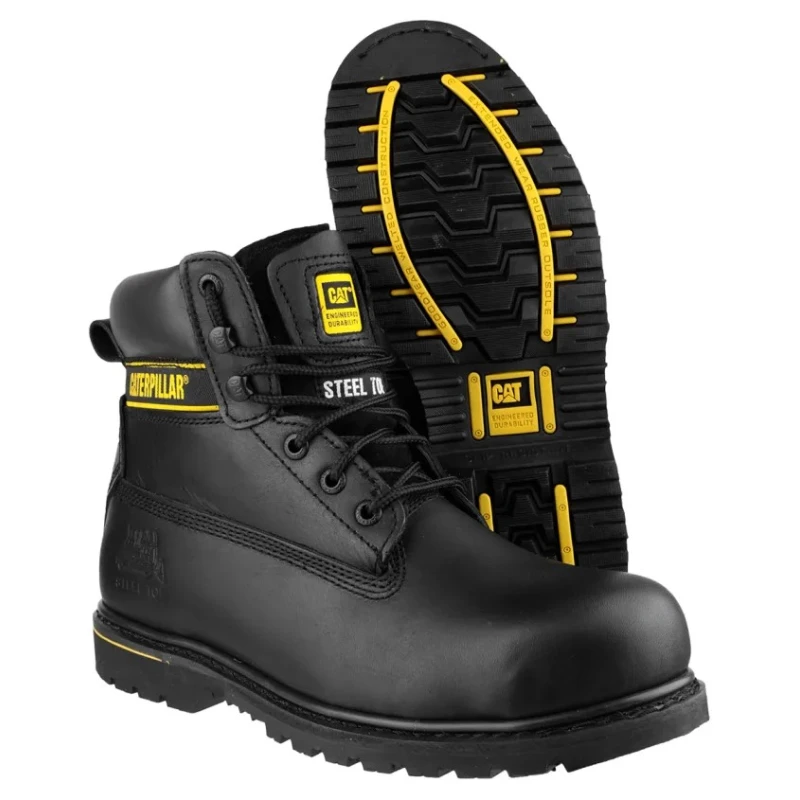 CAT Holton Black Steel Toe Capped Men's Safety Boots Size EU 42, UK 8, Lace Up Closure, Heat Resistant Sole P708026