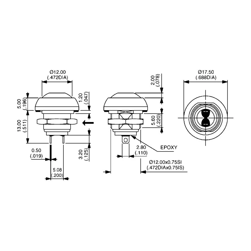 APEM IS Series Momentary Push Button Switch Panel Mount 13.6 mm Cutout SPST IP67 50V dc ISR3SAD200