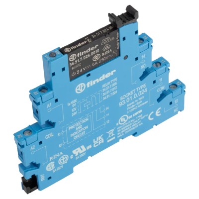 Finder 38 Series Electromechanical Interface Relay, DIN Rail Mount, 24V AC/DC Coil, SPDT Contact, 12mA Coil 38.51.0.024.0060