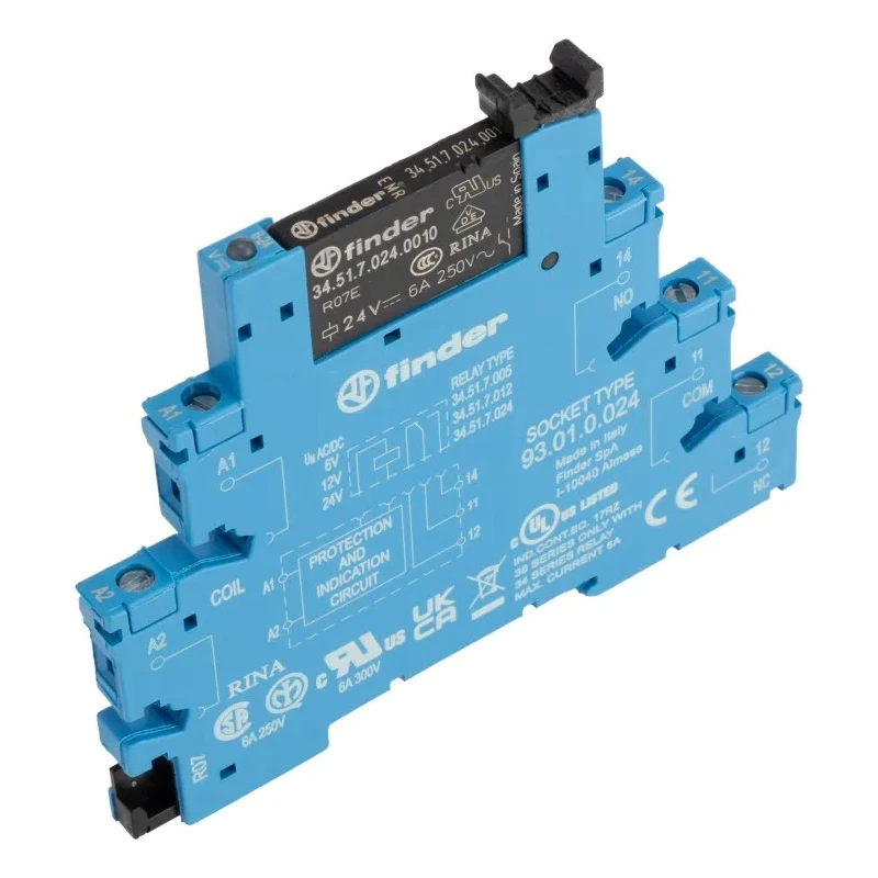 Finder 38 Series Electromechanical Interface Relay, DIN Rail Mount, 24V AC/DC Coil, SPDT Contact, 12mA Coil 38.51.0.024.0060