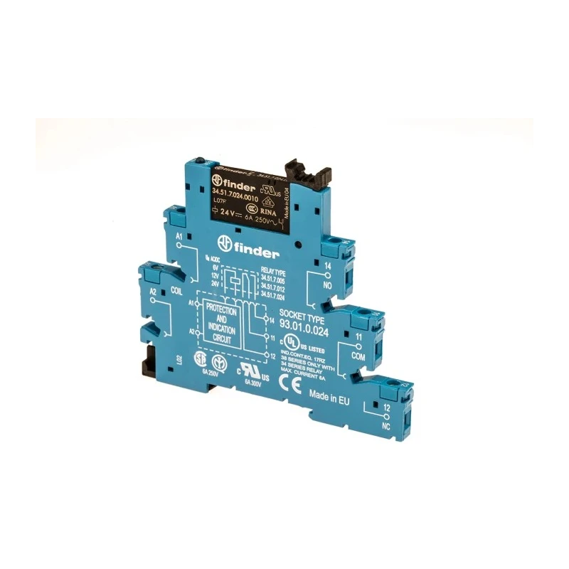 Finder 38 Series Electromechanical Interface Relay, DIN Rail Mount, 24V AC/DC Coil, SPDT Contact, 12mA Coil 38.51.0.024.0060